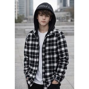 Hollister Plaid Flannel Hooded Button Down